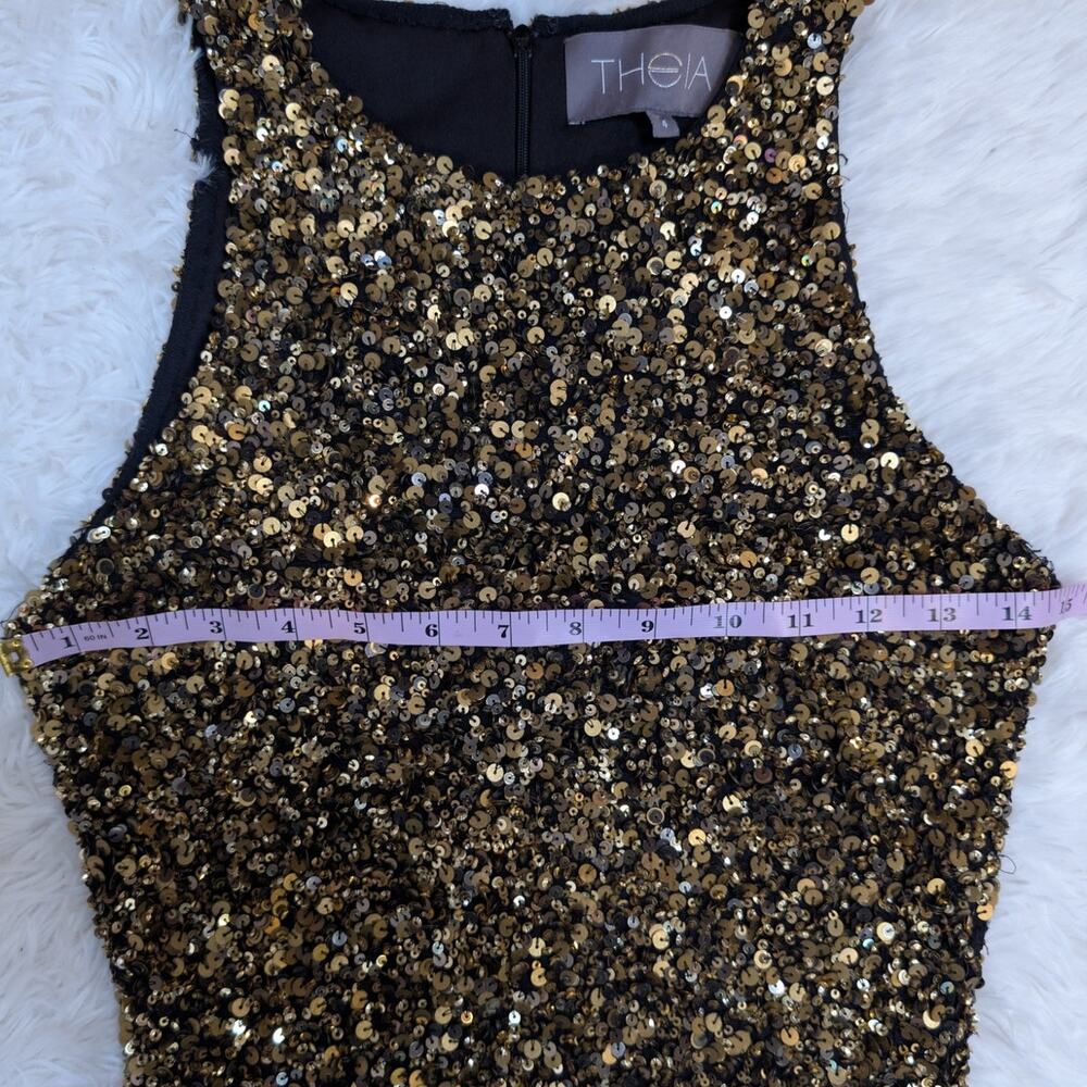 Theia Gold Sequin Gown Size 4 Black Gold Sleeveless Mermaid Maxi Dress - Picture 5 of 16